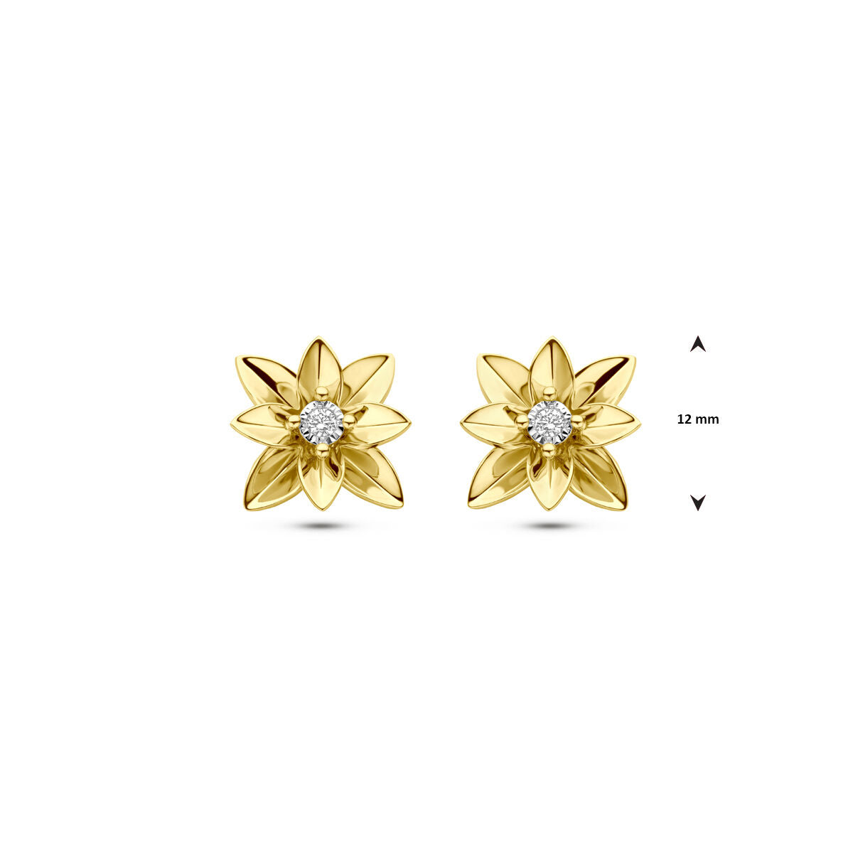 14K bicolor gouden geel/wit oorknoppen diamant 0.03ct 2x 0.015ct h si 12 mm - 4209043