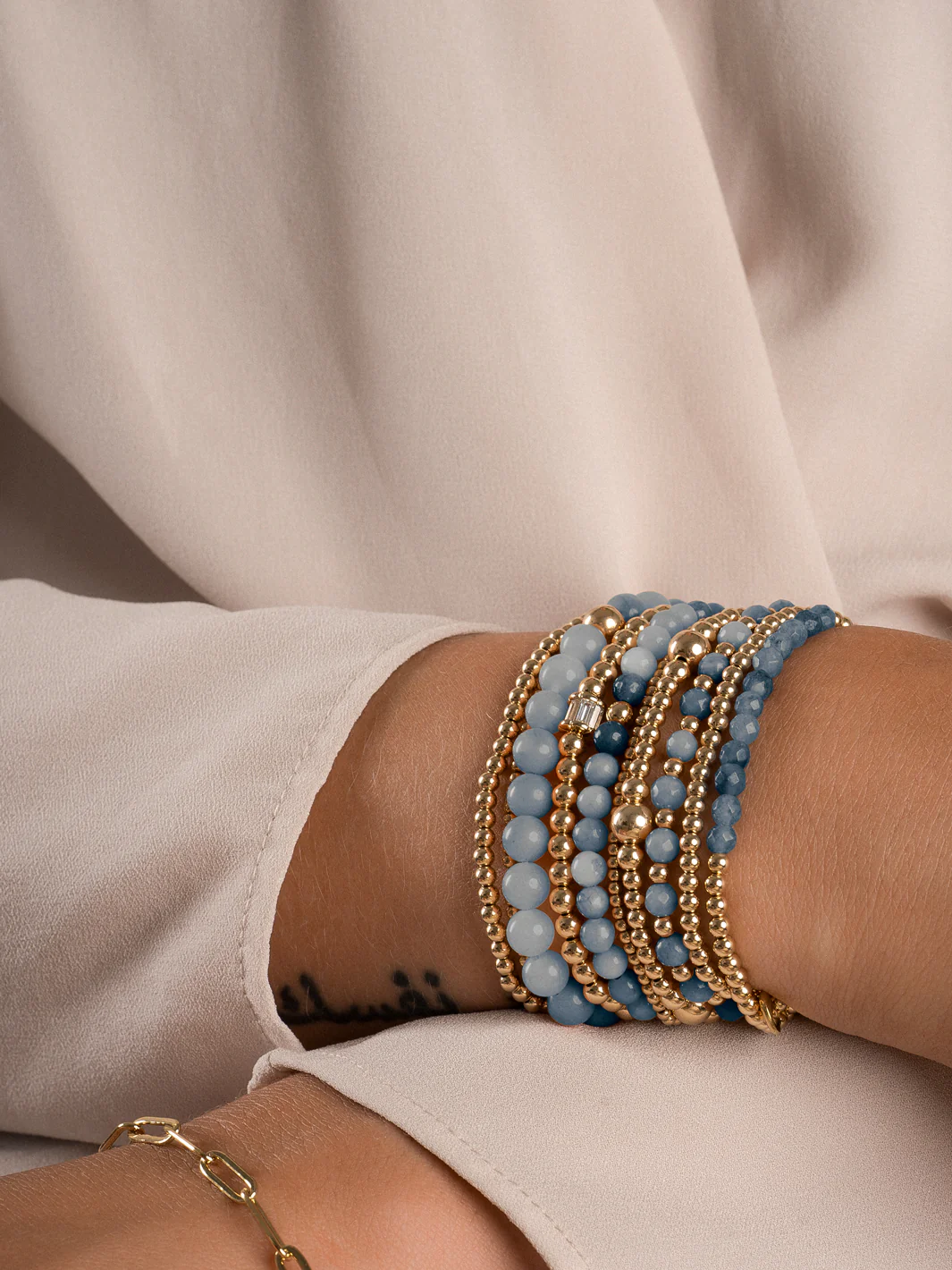 Sparkling Jewels Armband Blauwe aventurijn Universe 3mm SB-GEM37-3MM-LINE Goudkleurig