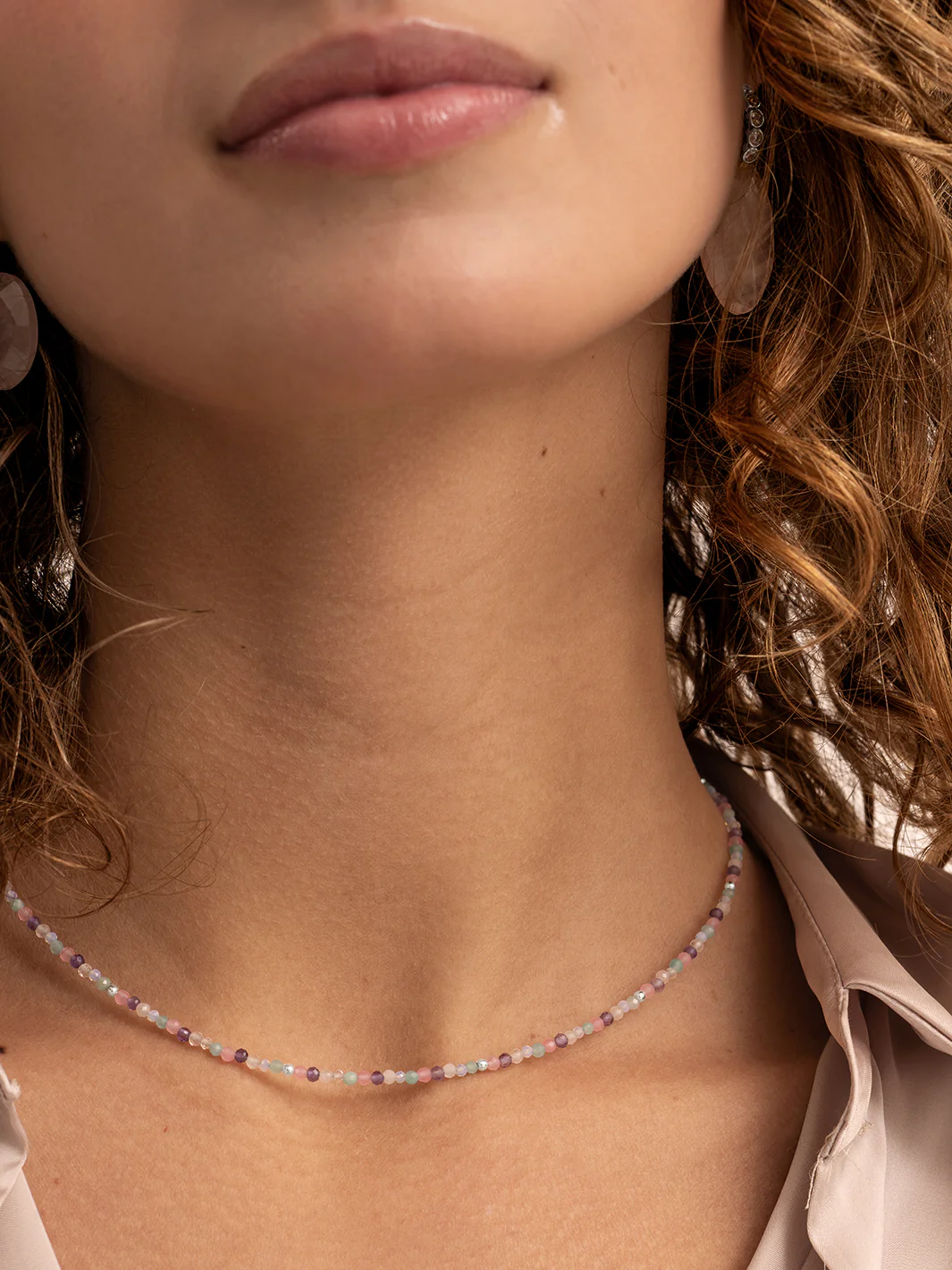 Sparkling Jewels Ketting 2mm Multigem 42cm +2cm NLK04S-MULTI01 Zilverkleurig
