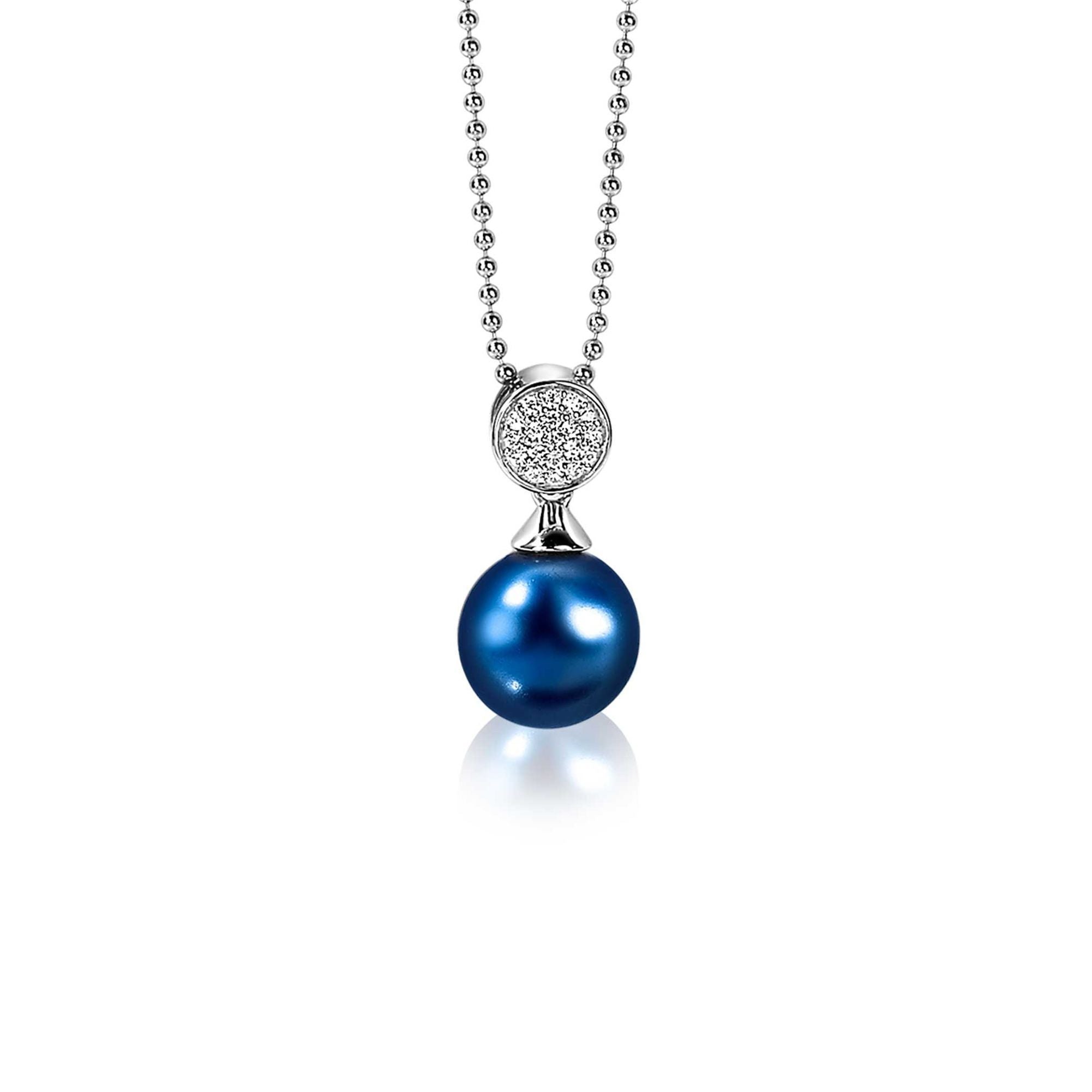 ZINZI Zilveren Hanger met Blauw, Wit Parel - ZIH1151B