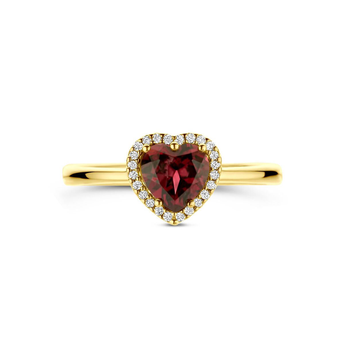 Fantasy Collection Ring hartje roze rhodoliet en diamant 0.06ct h si 14K geelgoud