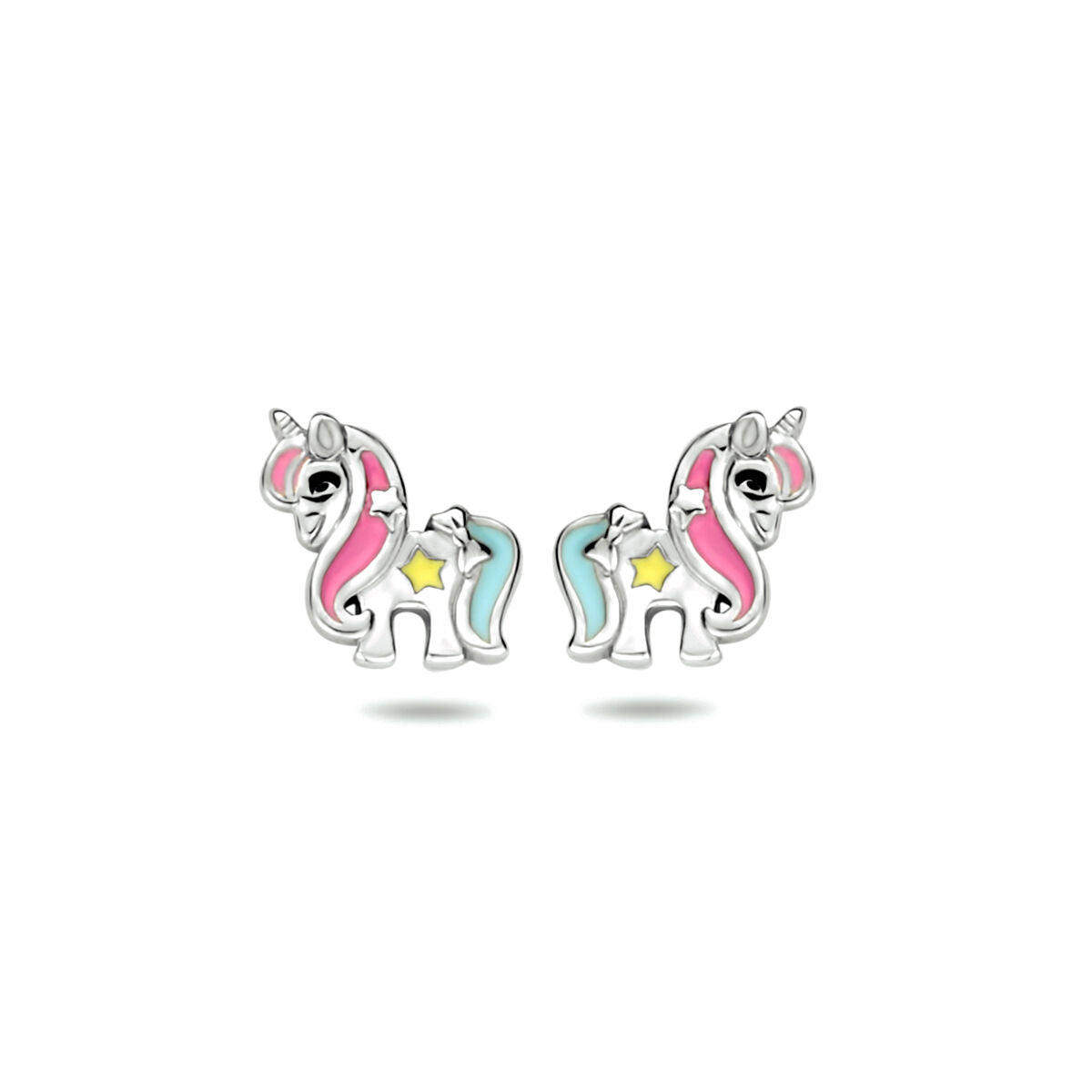 Fantasy Collection Oorbellen emaille eenhoorn zilver