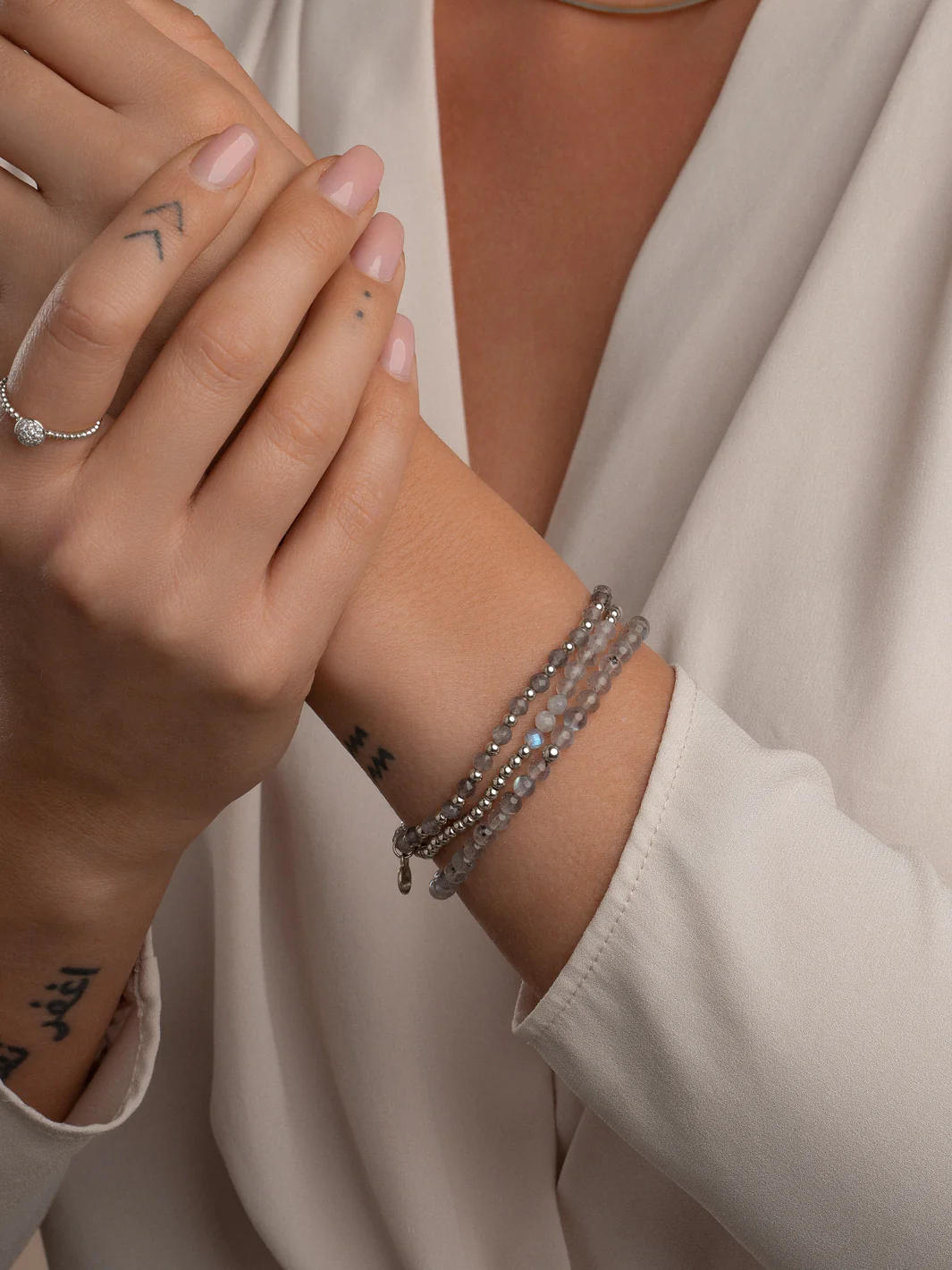 Sparkling Jewels Armband Labradoriet Universe 3mm SB-GEM18-3MM-LINE Zilverkleurig