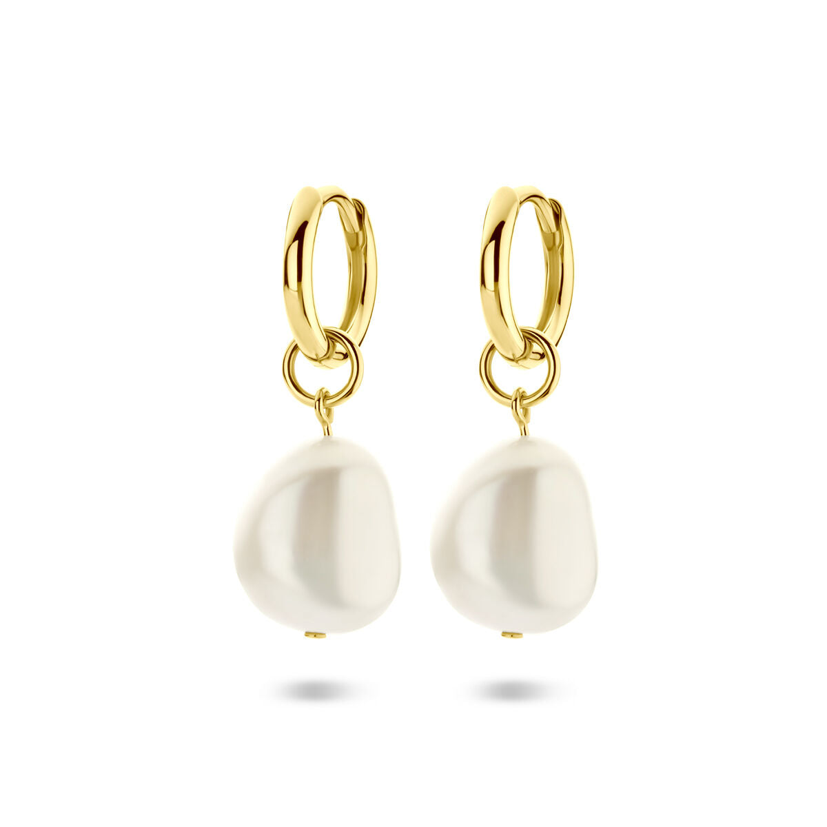 Zilveren vergulde geel klapoorringen parel 25 mm - 2104044