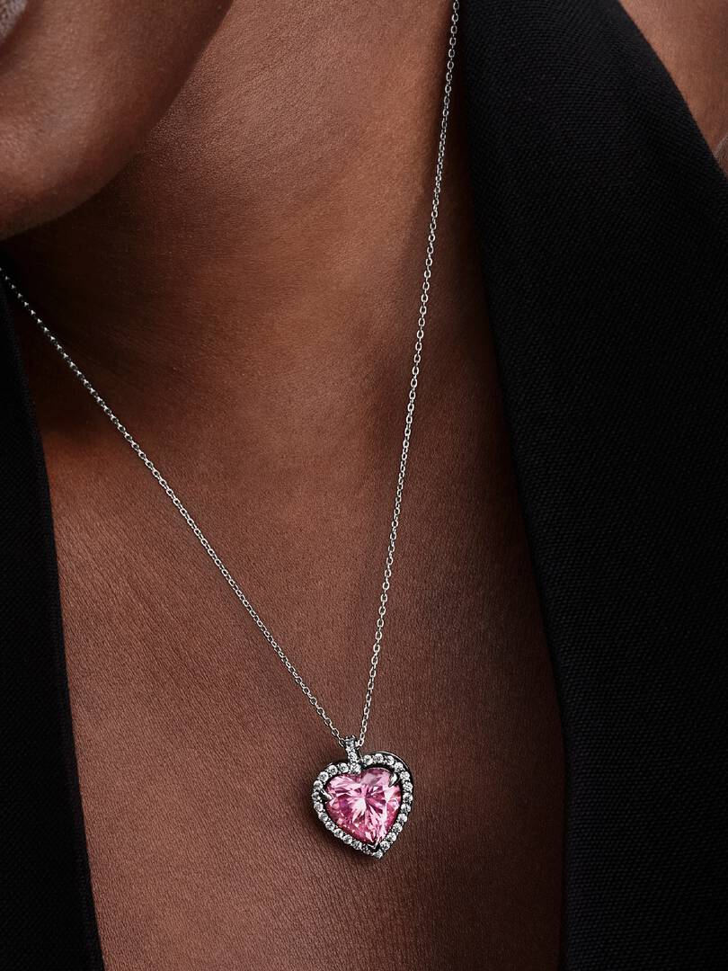 Pandora Roze Halo Hart Halsketting zilver - 394414C01