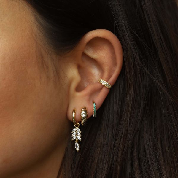 Karma Hinged Hoops Feather Sieraad Goud oorbellen