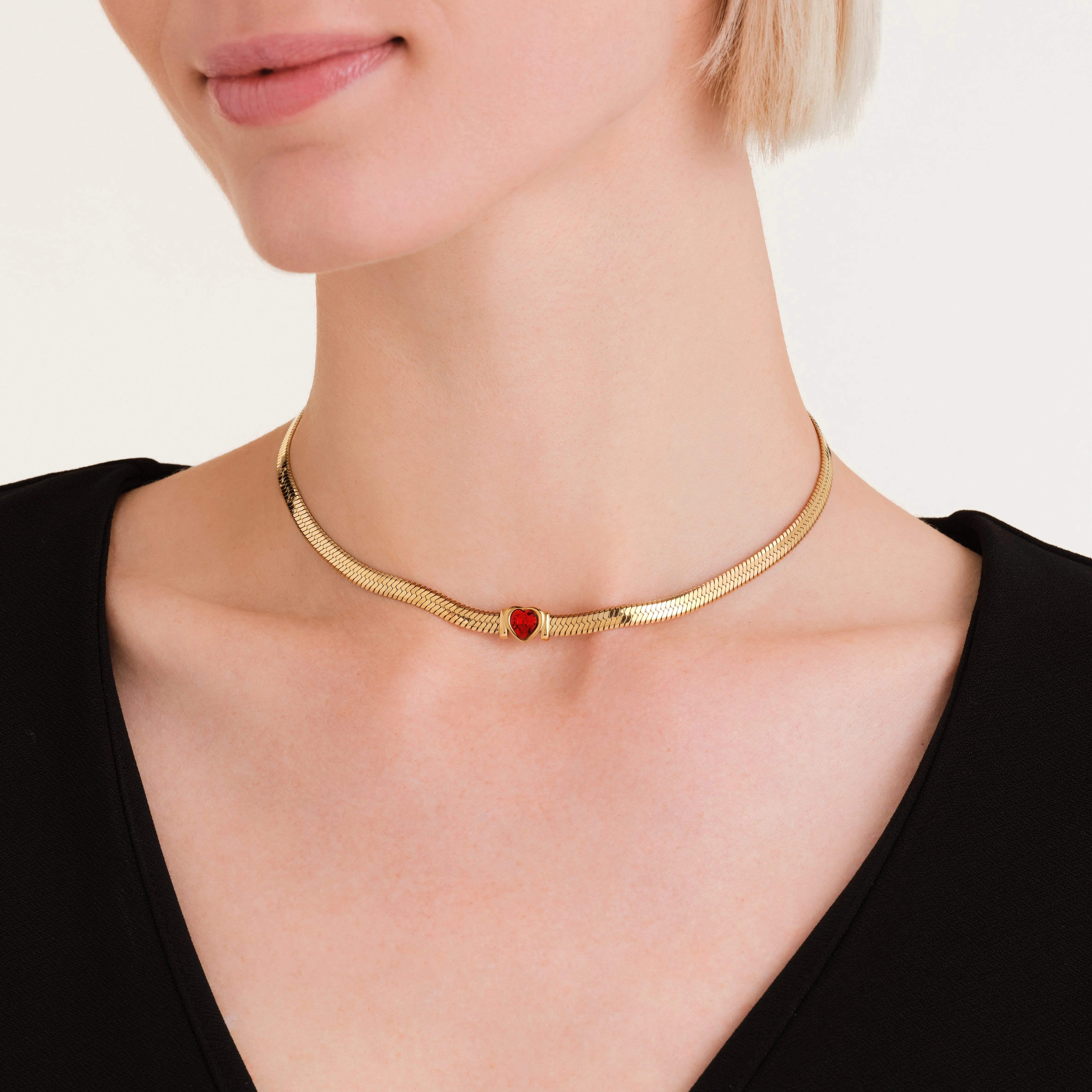 Rosefield Ketting Snake Heart Choker Ruby JNSRG-J1004 Goudkleurig