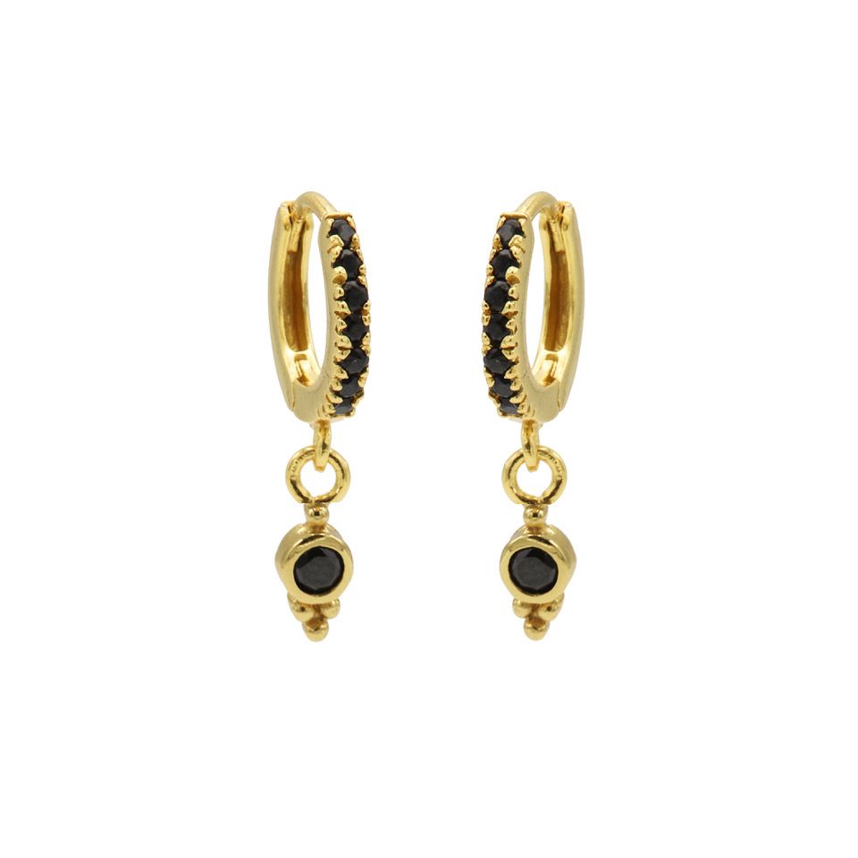 Karma Zirconia Black Hinged Sieraad TRIPLE Goud oorbellen