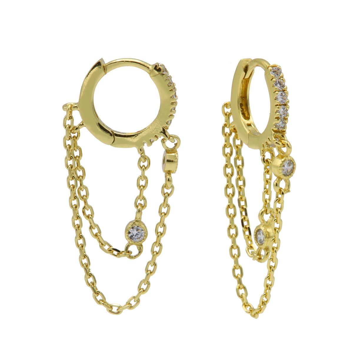 Karma Zirconia Hinged Hoops Double Chain M3168GP oorbellen