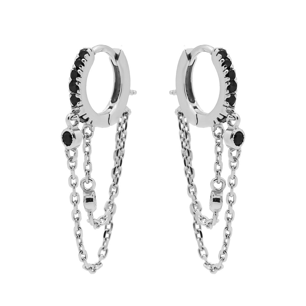 Karma Zirconia Hinged Hoops Double Chain M3234S oorbellen