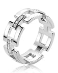 Mart Visser by ZINZI zilveren schakel ring 8mm breed en vierkante schakels, bezet met witte zirkonia's MVR27 - PansiteNederland.nl