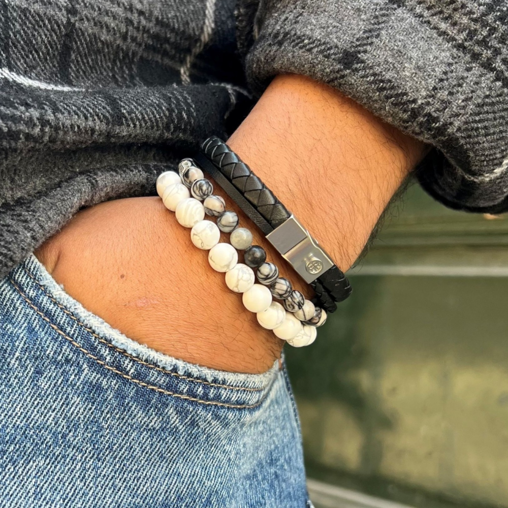 Rebel & Rose Stones Only 8mm Armband RR-80066-S – Wit/grijs