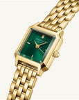 Rosefield horloge BEGSG-B05 The Boxelle Emerald Dial Gold Indexes Gold Steel Strap - PansiteNederland.nl