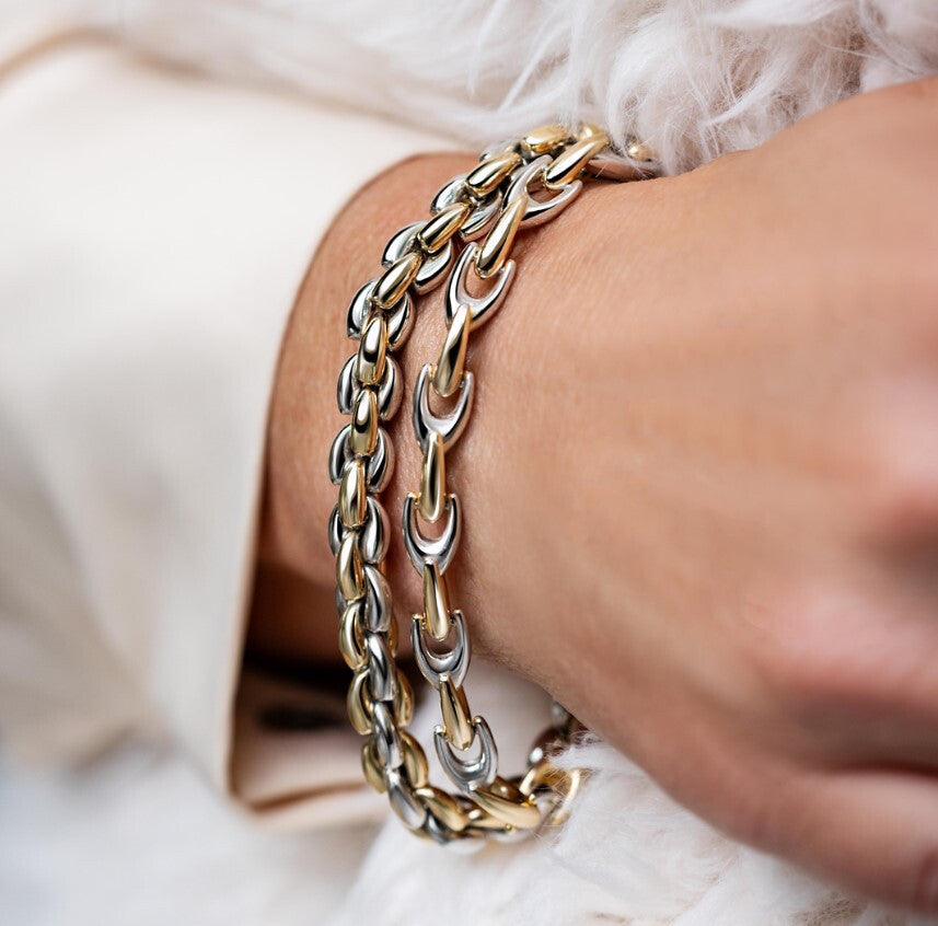 ZINZI zilveren schakelarmband geel verguld 6,4mm breed 20cm - ZIA1641BG