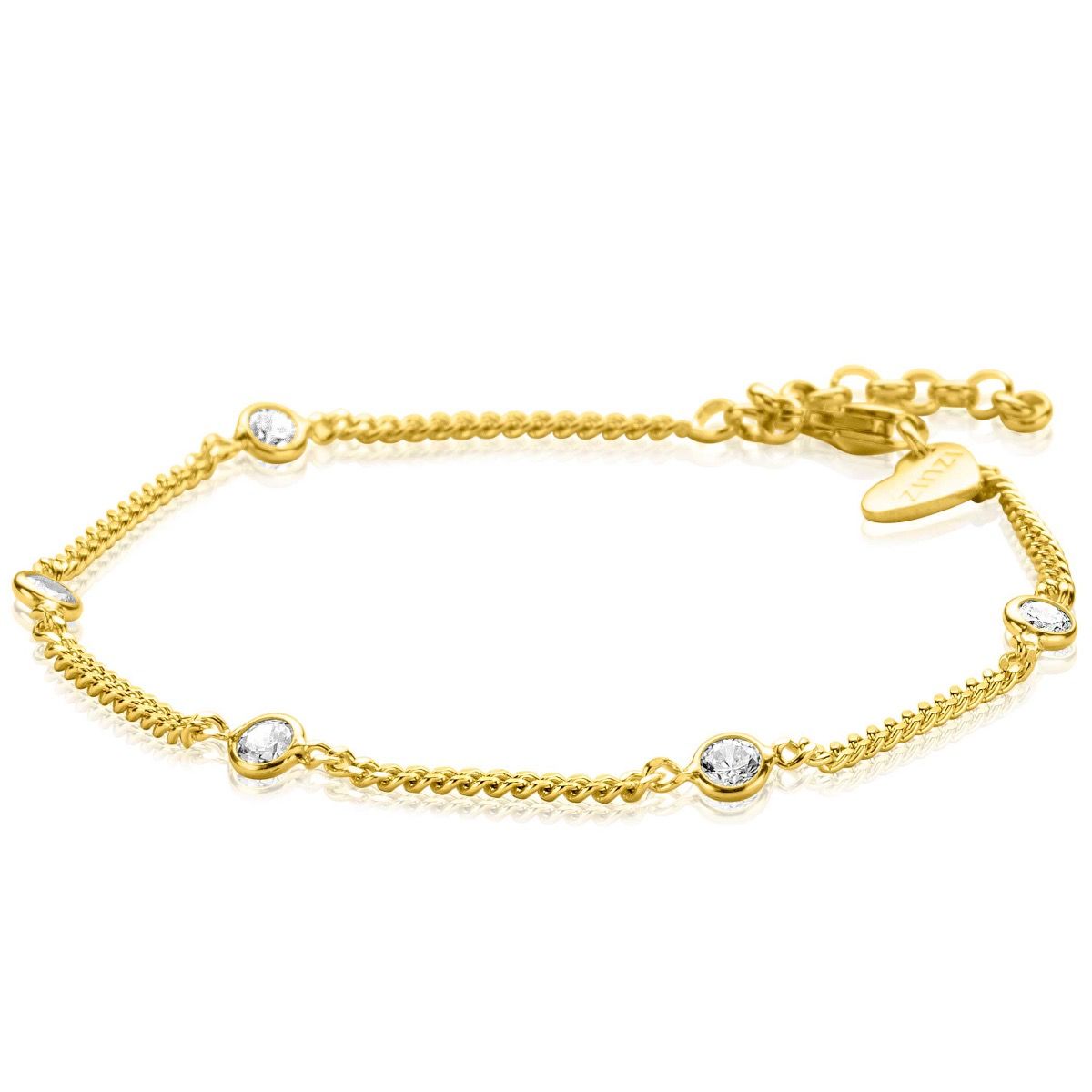 ZINZI zilveren armband extra 14K geel verguld gourmet schakel met witte ronde zirkonia's ZIA2263G - PansiteNederland.nl