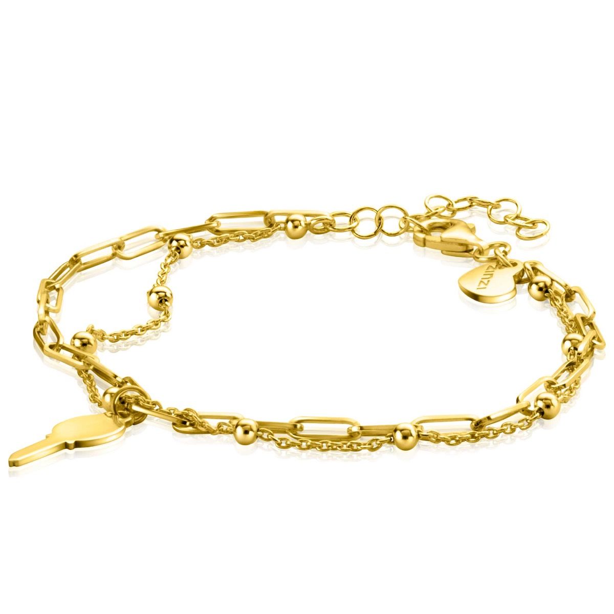 ZINZI gold plated zilveren multi-look armband met glanzende sleutel als bedel ZIA2357 - PansiteNederland.nl