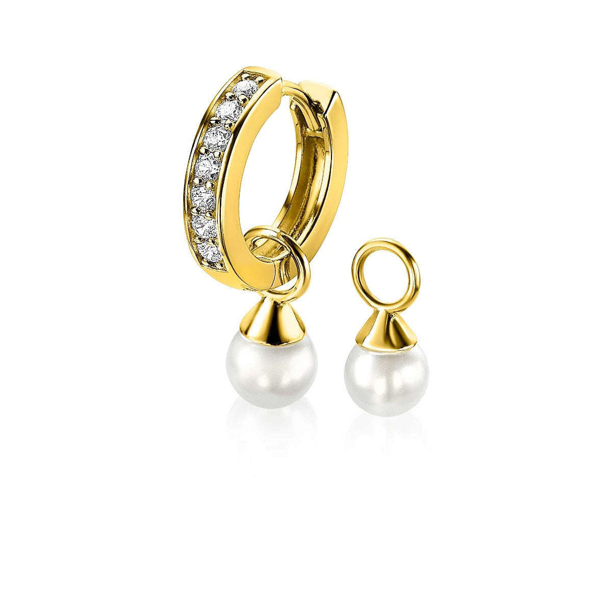 ZINZI gold plated zilveren oorbedels parels wit 6mm ZICH1749WG (zonder Oorbedels)
