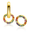 ZINZI gold plated zilveren oorbedels rond 8mm bezet regenboog kleuren ZICH2170 (zonder oorringen) - PansiteNederland.nl