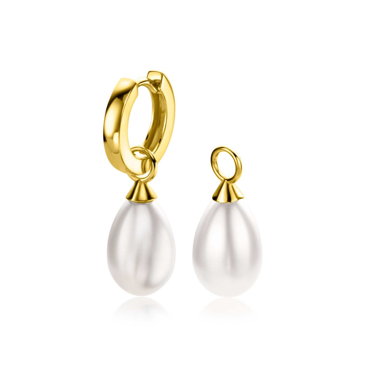 ZINZI gold plated zilveren oorbedels parel peervorm 15mm wit ZICH355WG (zonder Oorbedels)