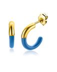 Zinzi gold plated zilveren trendy oorsieraden 16mm half emaille blauw ZIO2315B - PansiteNederland.nl