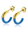 Zinzi gold plated zilveren trendy oorsieraden 16mm half emaille blauw ZIO2315B - PansiteNederland.nl