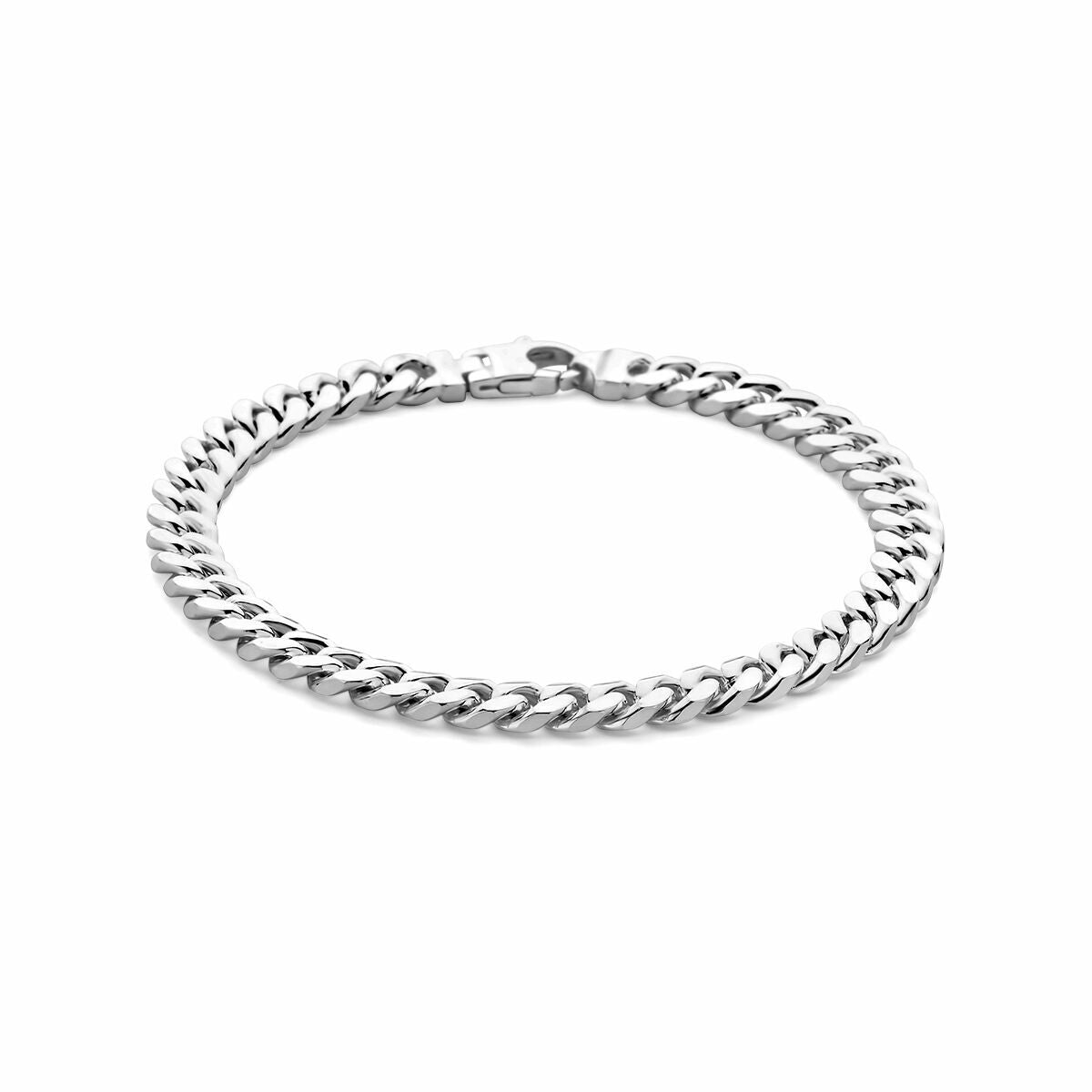 Fantasy Collection Armband gourmette 6 zijdes geslepen 6,6 mm 21 cm zilver