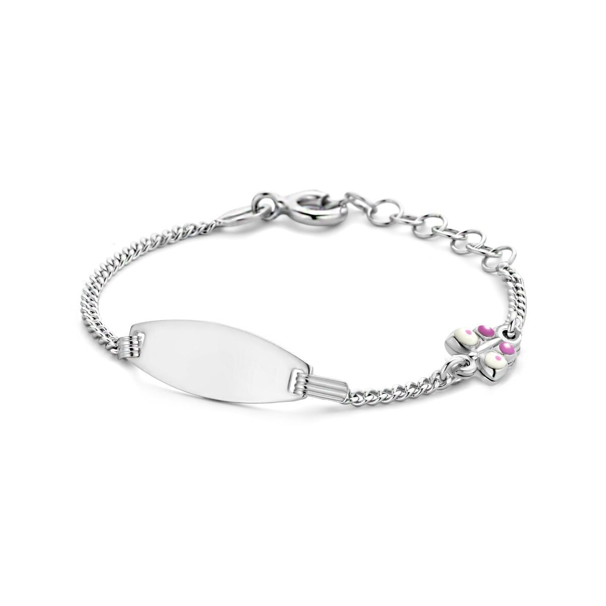 Fantasy Collection Graveerarmband vlinder emaille plaat 6,5 mm 11 + 2 cm zilver