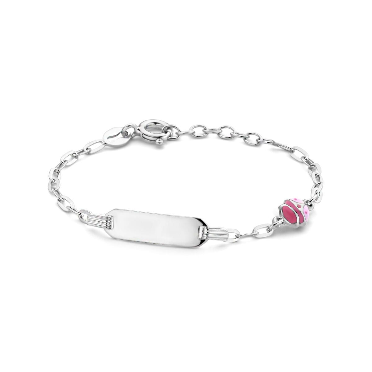 Fantasy Collection Graveerarmband lieveheersbeestje emaille plaat 5,0 mm 11 + 2 cm zilver