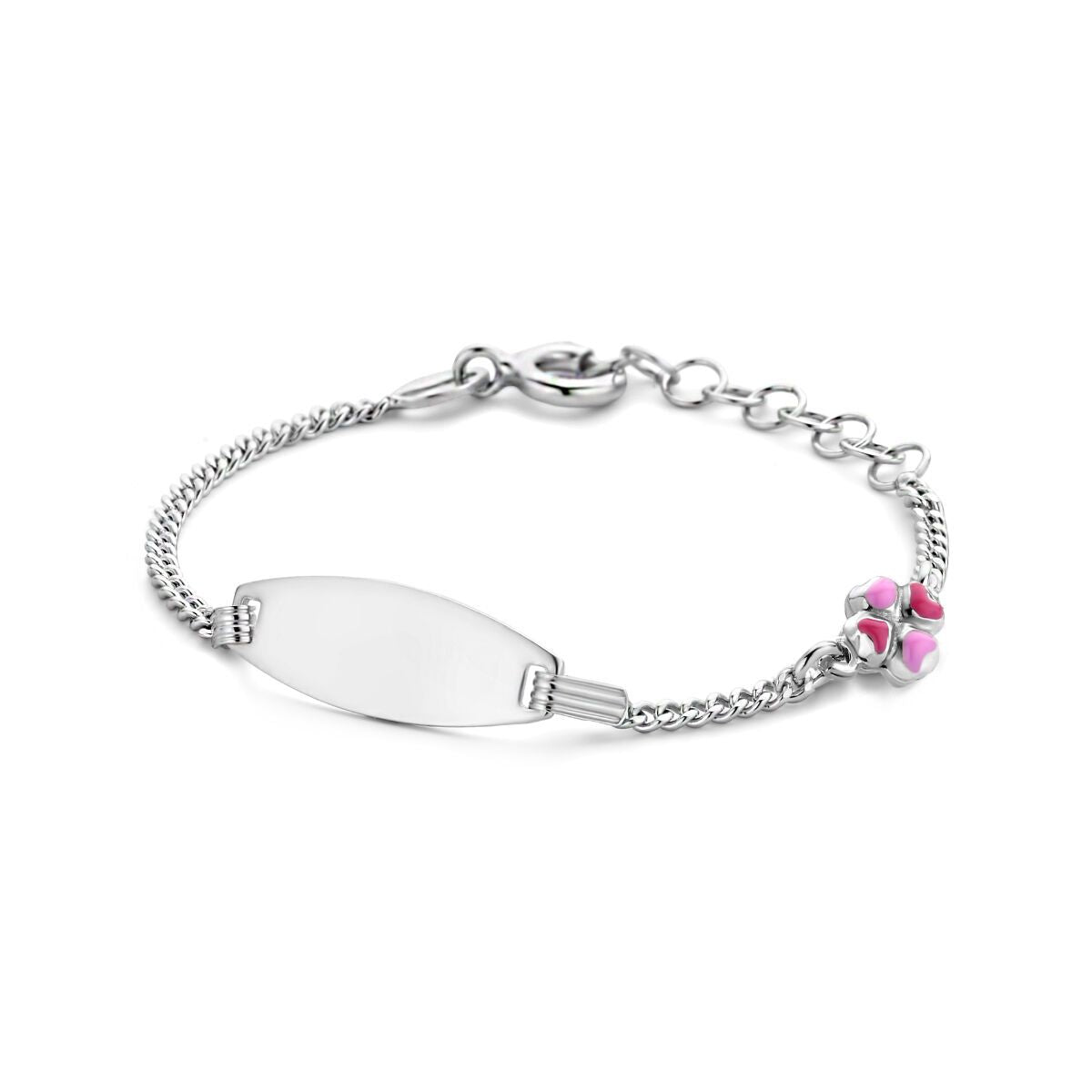 Fantasy Collection Graveerarmband klavertje emaille plaat 6,5 mm 11 + 2 cm zilver - PSN1336394