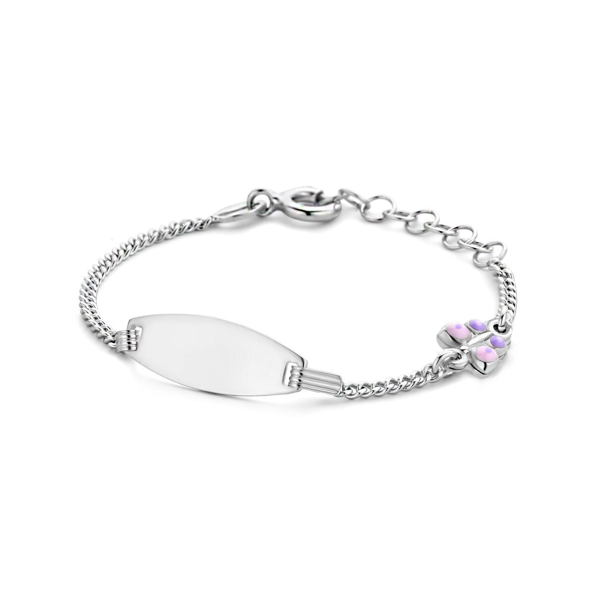 Fantasy Collection Graveerarmband vlinder emaille plaat 6,5 mm 11 + 2 cm zilver - PSN1336395
