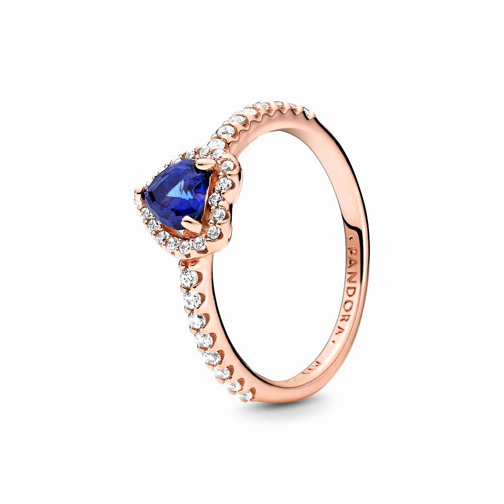Pandora Sparkling Blue Elevated Heart Ring roségoudverguld - 188421C01