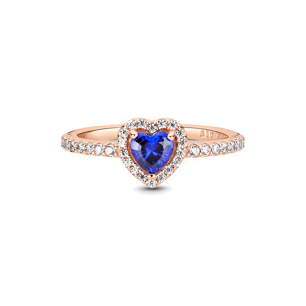 Pandora Sparkling Blue Elevated Heart Ring roségoudverguld - 188421C01