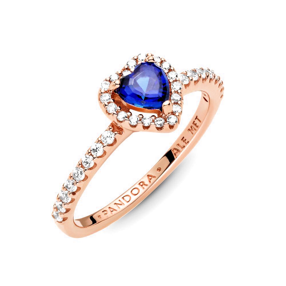 Pandora Sparkling Blue Elevated Heart Ring roségoudverguld - 188421C01