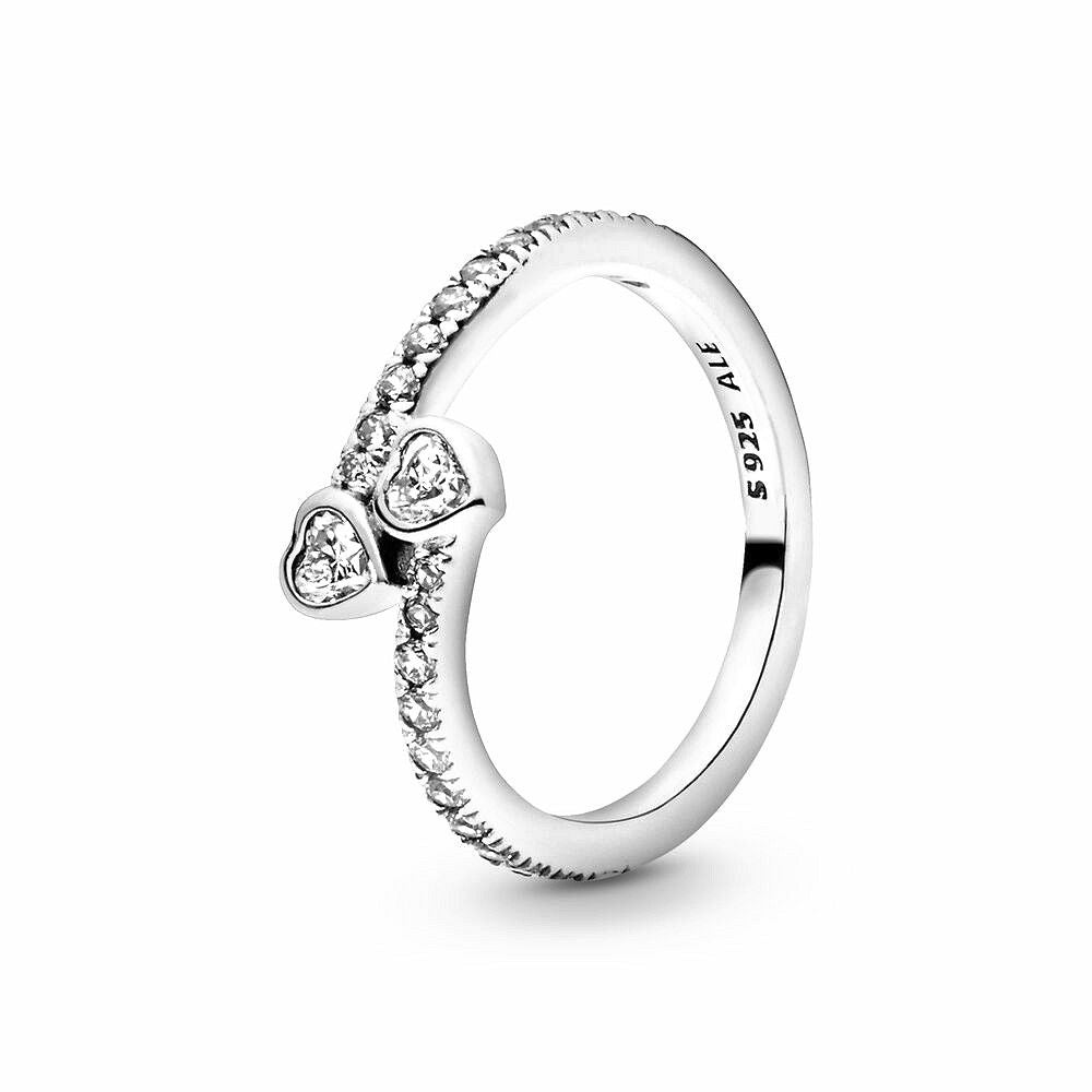 Pandora Two Sparkling Hearts Ring zilver - 191023CZ
