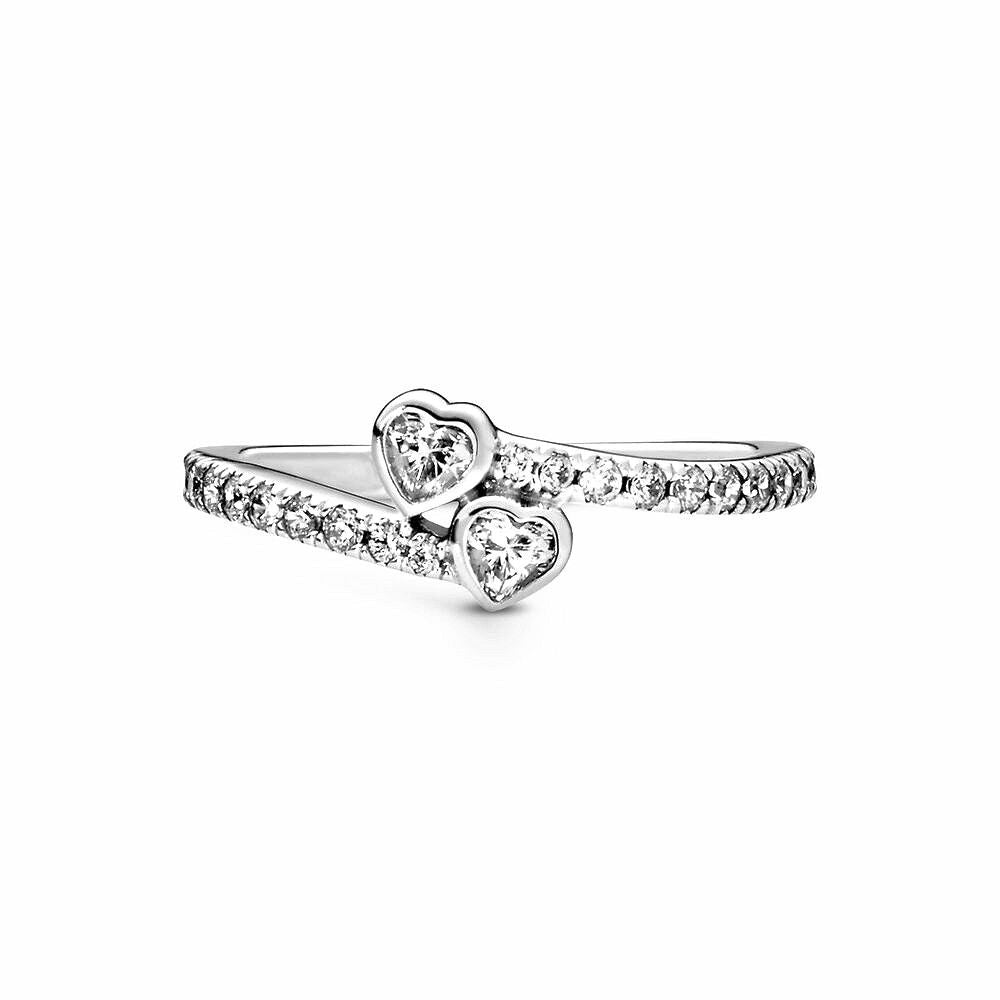 Pandora Two Sparkling Hearts Ring zilver - 191023CZ