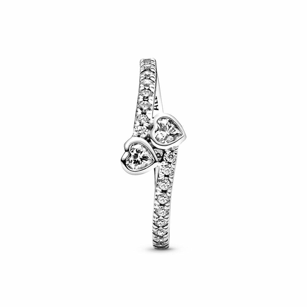 Pandora Two Sparkling Hearts Ring zilver - 191023CZ