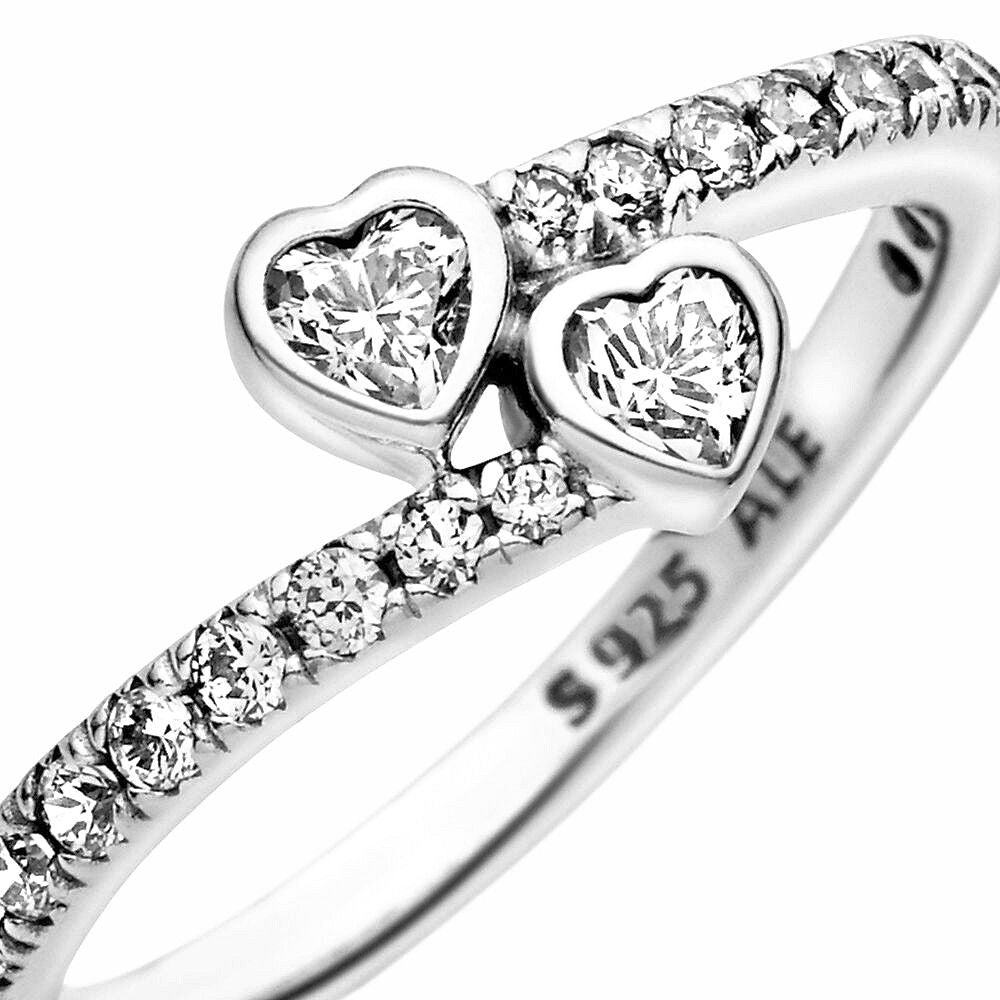 Pandora Two Sparkling Hearts Ring zilver - 191023CZ