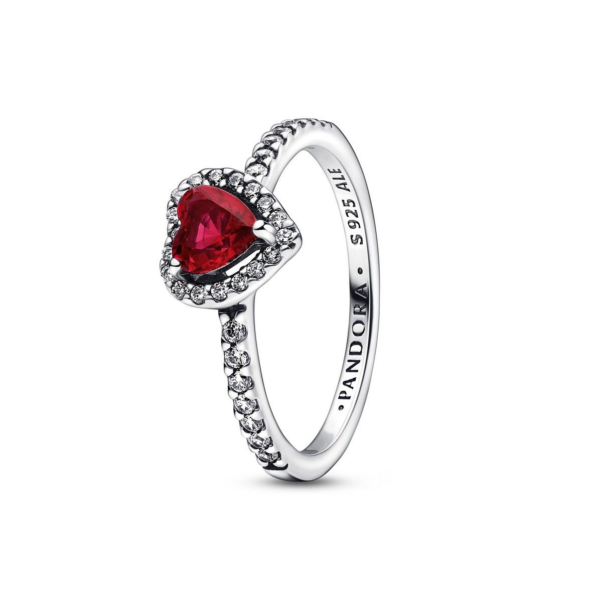 Pandora Verhoogd Rood Hart Ring zilver - 198421C02
