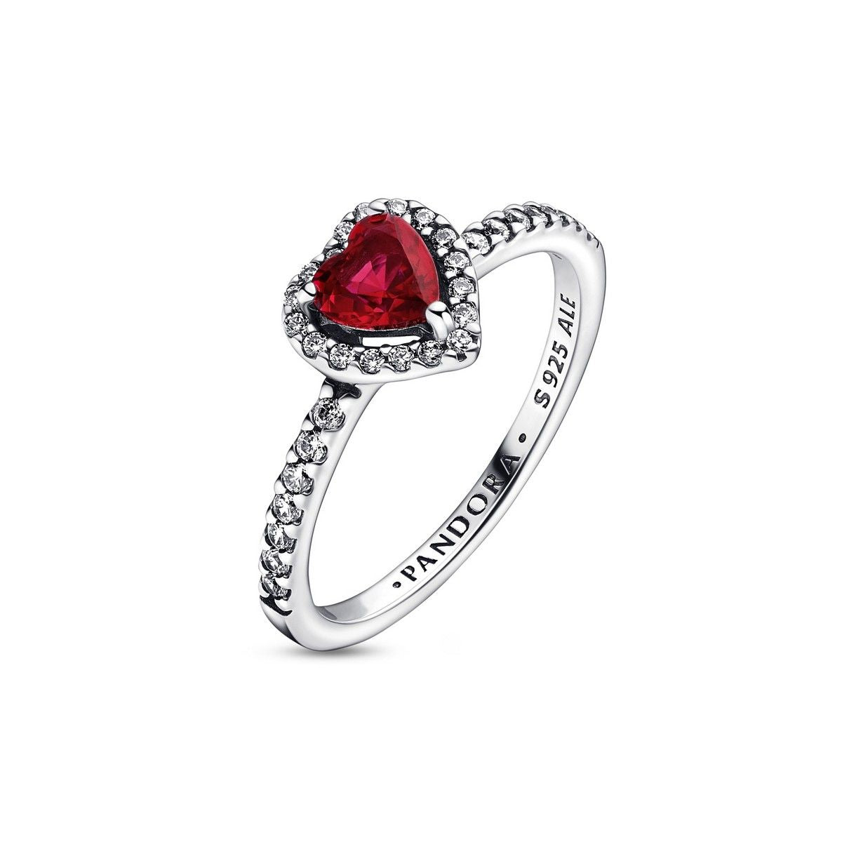 Pandora Verhoogd Rood Hart Ring zilver - 198421C02