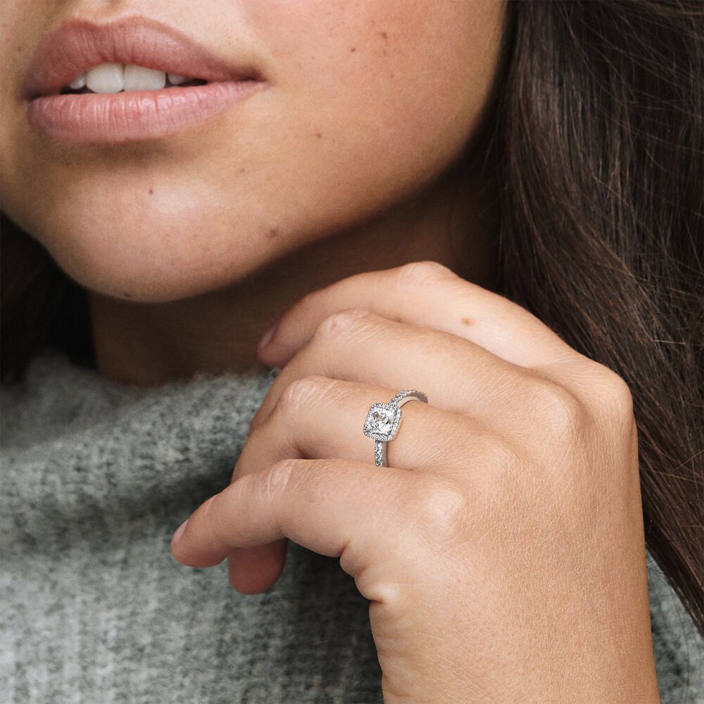 Pandora Square Sparkle Halo Ring zilver - 198863C01
