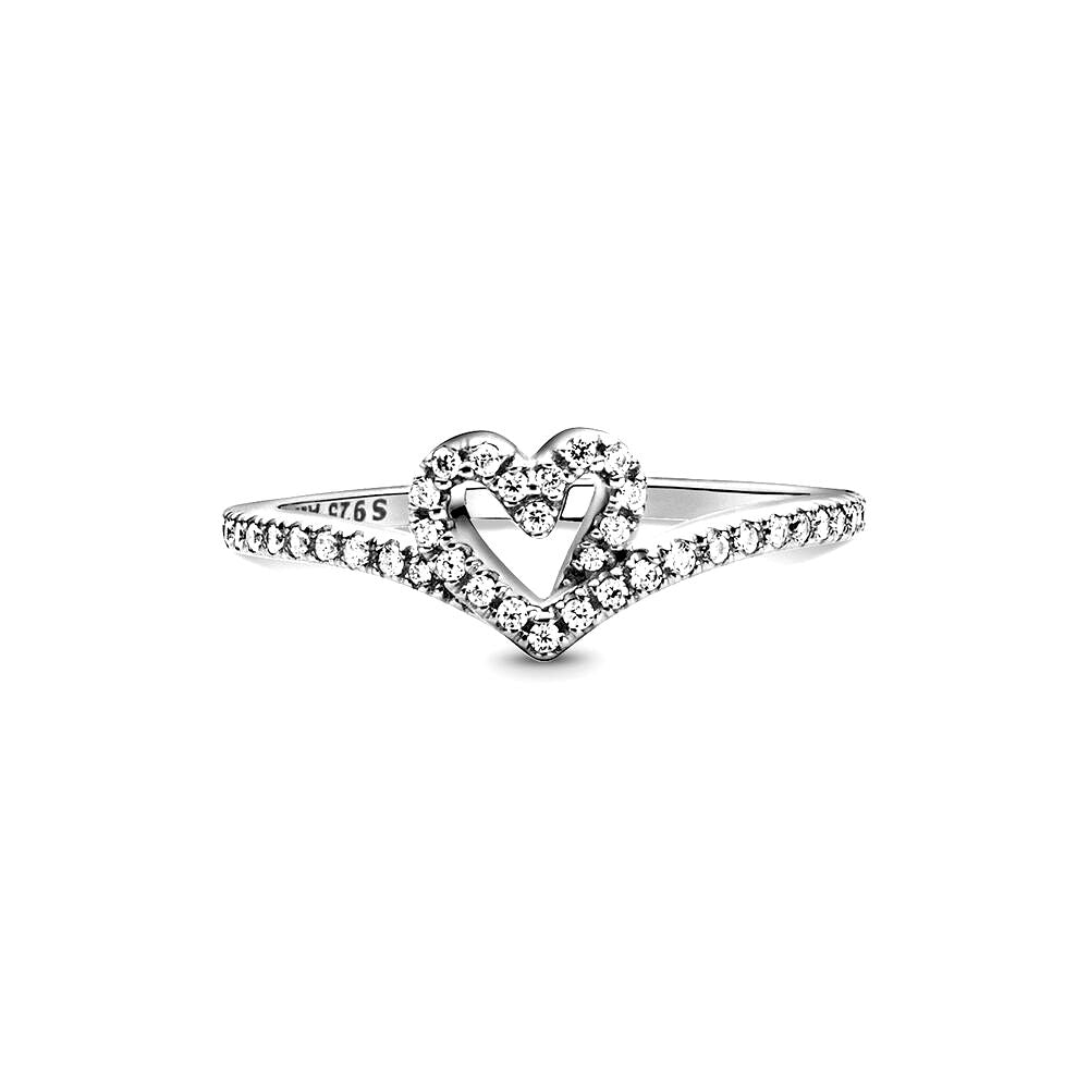 Pandora Sprankelende Wishbone Heart Ring zilver - 199302C01