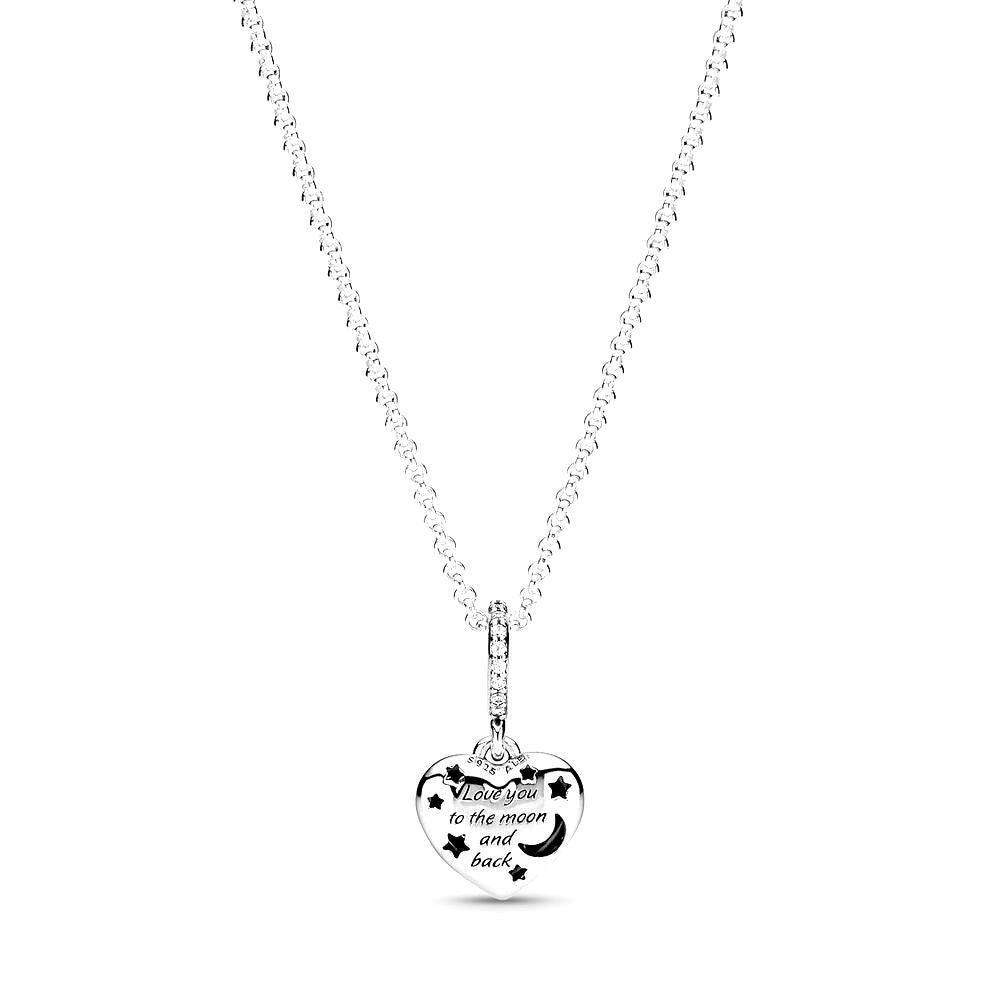 Pandora Sparkling Blue Moon & Stars Heart Necklace zilver halsketting - 399232C01