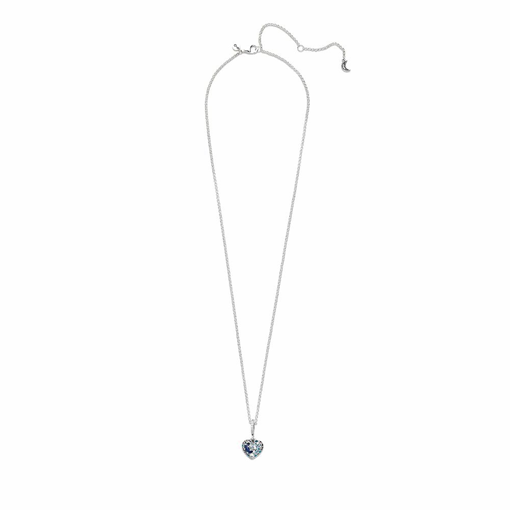 Pandora Sparkling Blue Moon & Stars Heart Necklace zilver halsketting - 399232C01