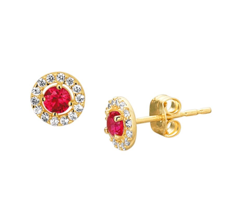 Fantasy Collection Oorbellen syn. robijn en zirkonia halo 14K geelgoud - PSN4019164