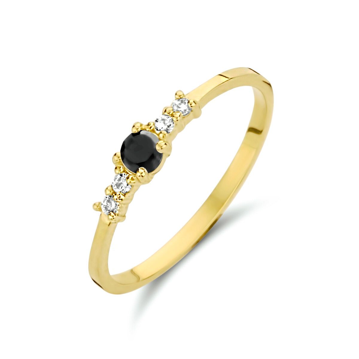 Fantasy Collection Ring zwart en wit zirkonia 14K geelgoud