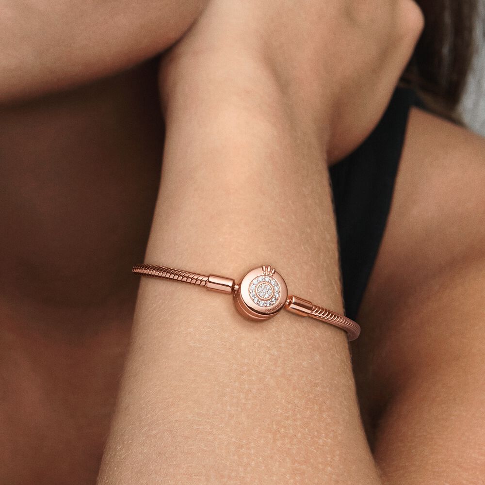 Pandora Moments Sprankelende Crown O Snake Chain Armband roségoudverguld - 589046C01