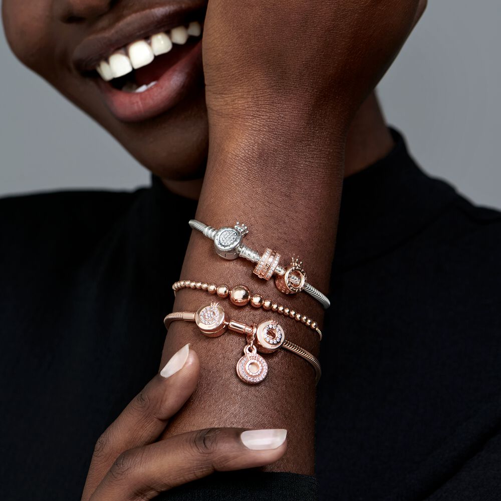 Pandora Moments Sprankelende Crown O Snake Chain Armband roségoudverguld - 589046C01