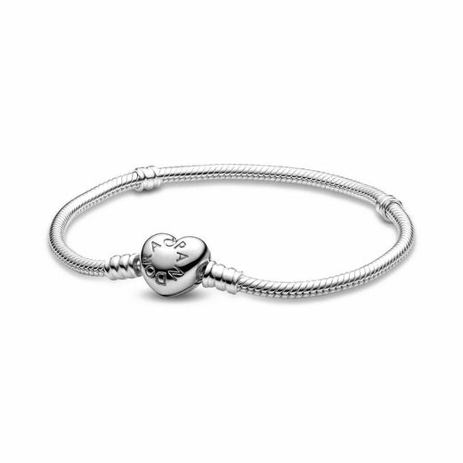 Pandora Moments Snake Chain Armband met Hartsluiting zilver 594594C00