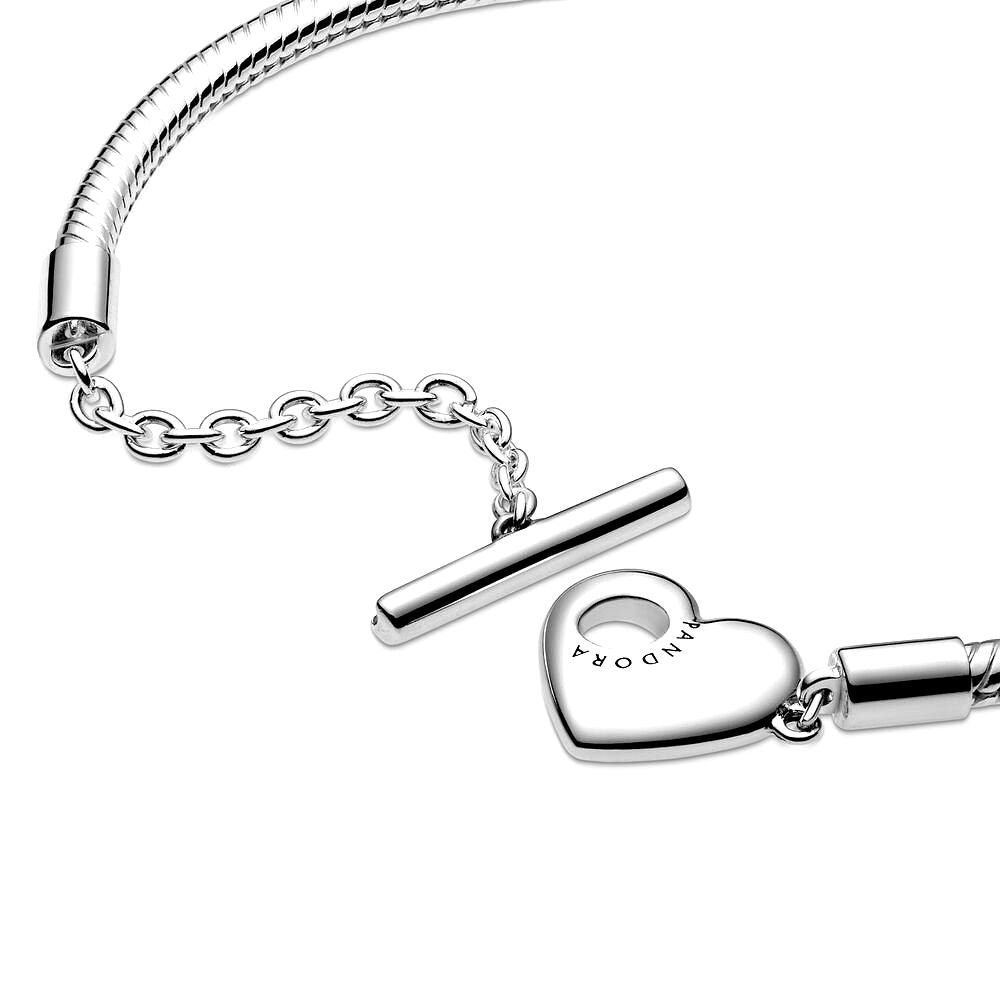 Pandora Moments Heart T-Bar Snake Chain Bracelet 599285C00, exclusief en kwalitatief hoogwaardig. Ontdek nu!