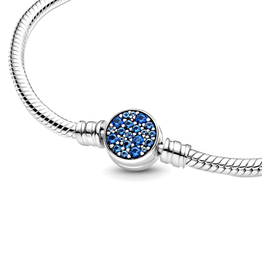 Snake chain sterling silver bracelet with disc clasp with stellar blue crystal 599288C01, exclusief en kwalitatief hoogwaardig. Ontdek nu!